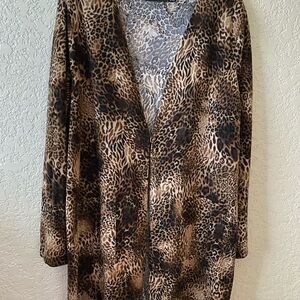 Nina Leonard Women’s Animal Print Long Sleeve Cardigan Duster Size P1X